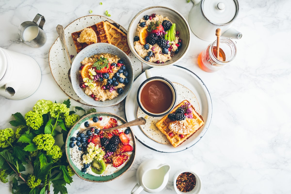 Colorful balanced meal prep containers